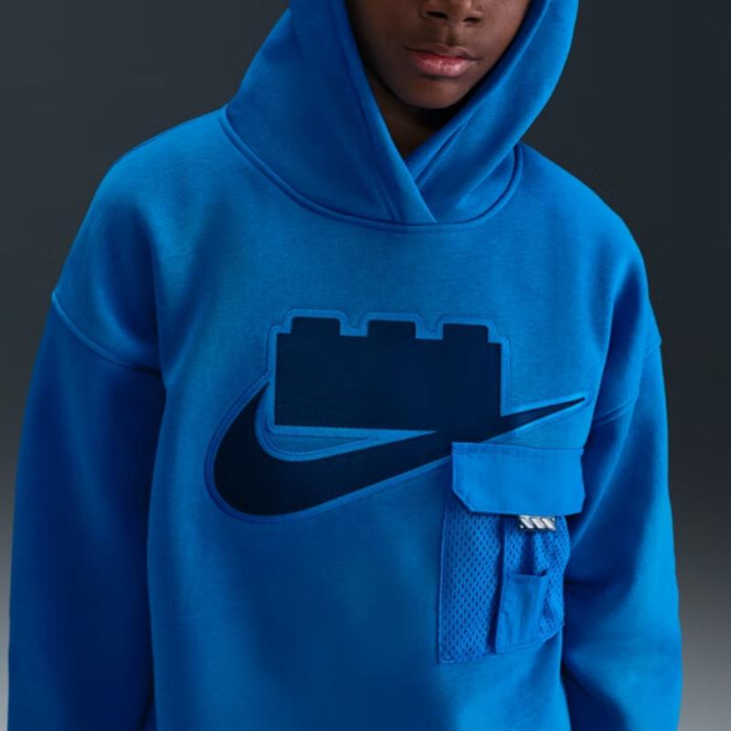 Nike x LEGO Sweatshirt Collection Oversize Brand Logo Fleece Lined Hooded Loose Fit Teenagers HV6732-470