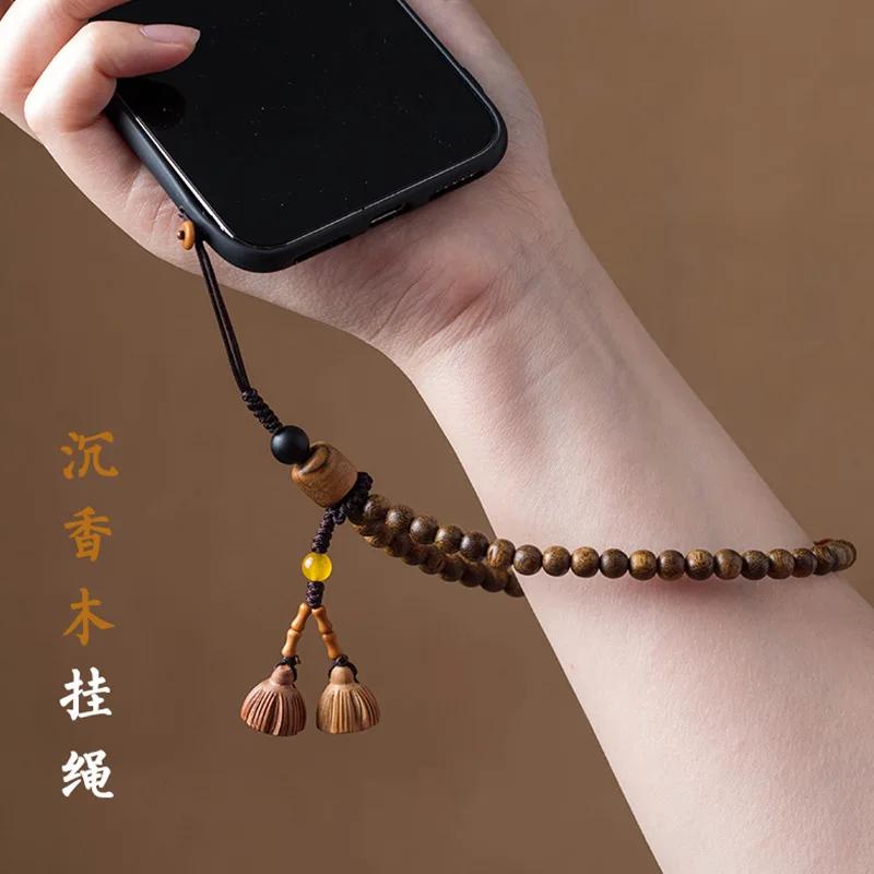 

Chinese Style Retro Agarwood Mobile Phone Chain Mobile phone lanyard decoration Wrist Wood Bead Anti loss Hanging rope