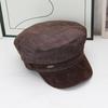 Retro denim splicing navy hat women's autumn and winter suede brim newsboy hat British versatile octagonal flat top hat shows small face