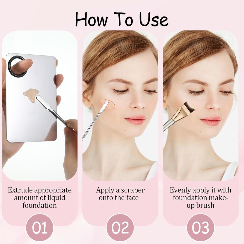 Makeup Mixing Palette, Stainless Steel Cosmetic Makeup Palette with Spatula and Brush Make Up Artist Foundatio Tool for Facial Cosmetic, Nail Art,