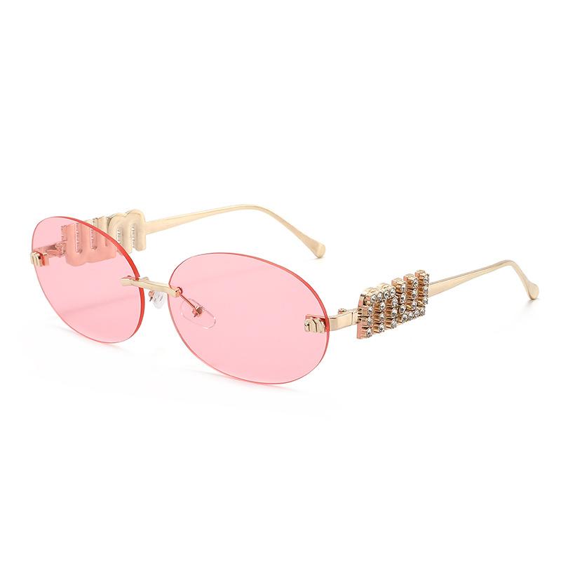 Premium sense frameless rhinestone sunglasses women's retro oval UV protection sunglasses ins wind sunscreen explosive glasses