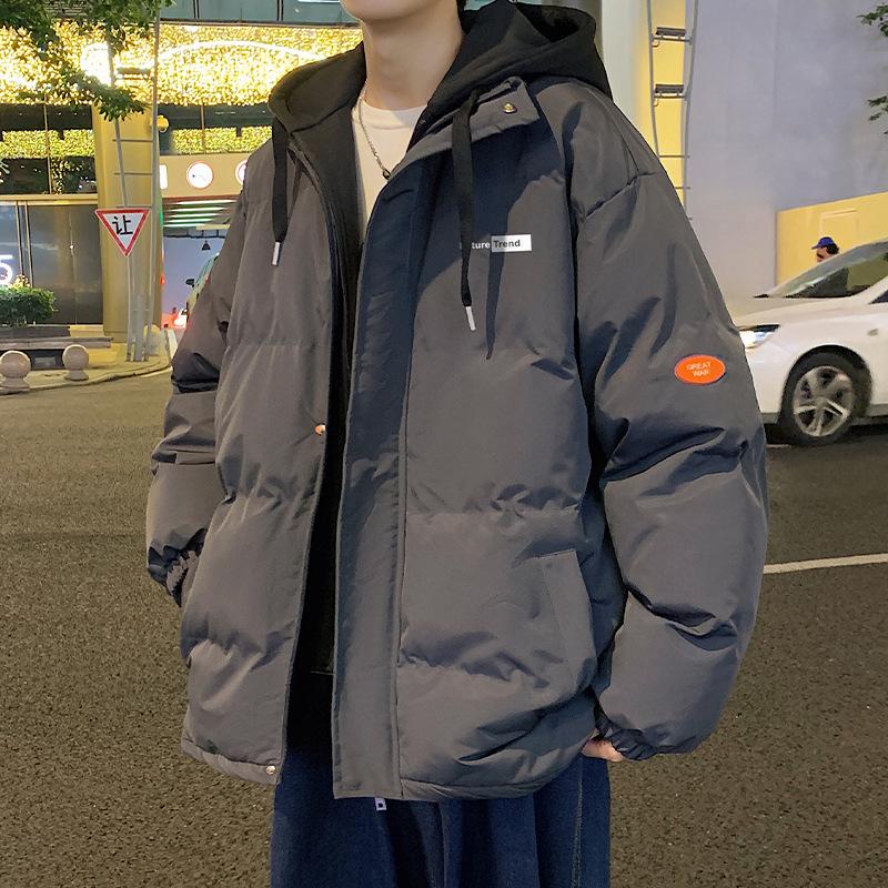 

Мужское зимнее черное хлопковое пальто 2025: Утепленная куртка пуховик в американском стиле, свободного кроя, корейская 3XL темно-серого