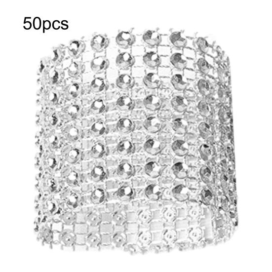 Set Di 4 Portatovaglioli In Argento Con Striscini, Decorazione Tavolo Elegante Con Cristalli. Diametro 2cm, Altezza 3.3cm. Ideali Per Matrimoni, Cene E Addobbi Natalizi. Regalo Perfetto.