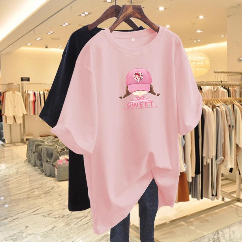 Women's Cartoon Short Sleeve T-shirt - 2026 Loose Fit, Plus Size, Mid-length Top, Trendy American Niche Design for Summer