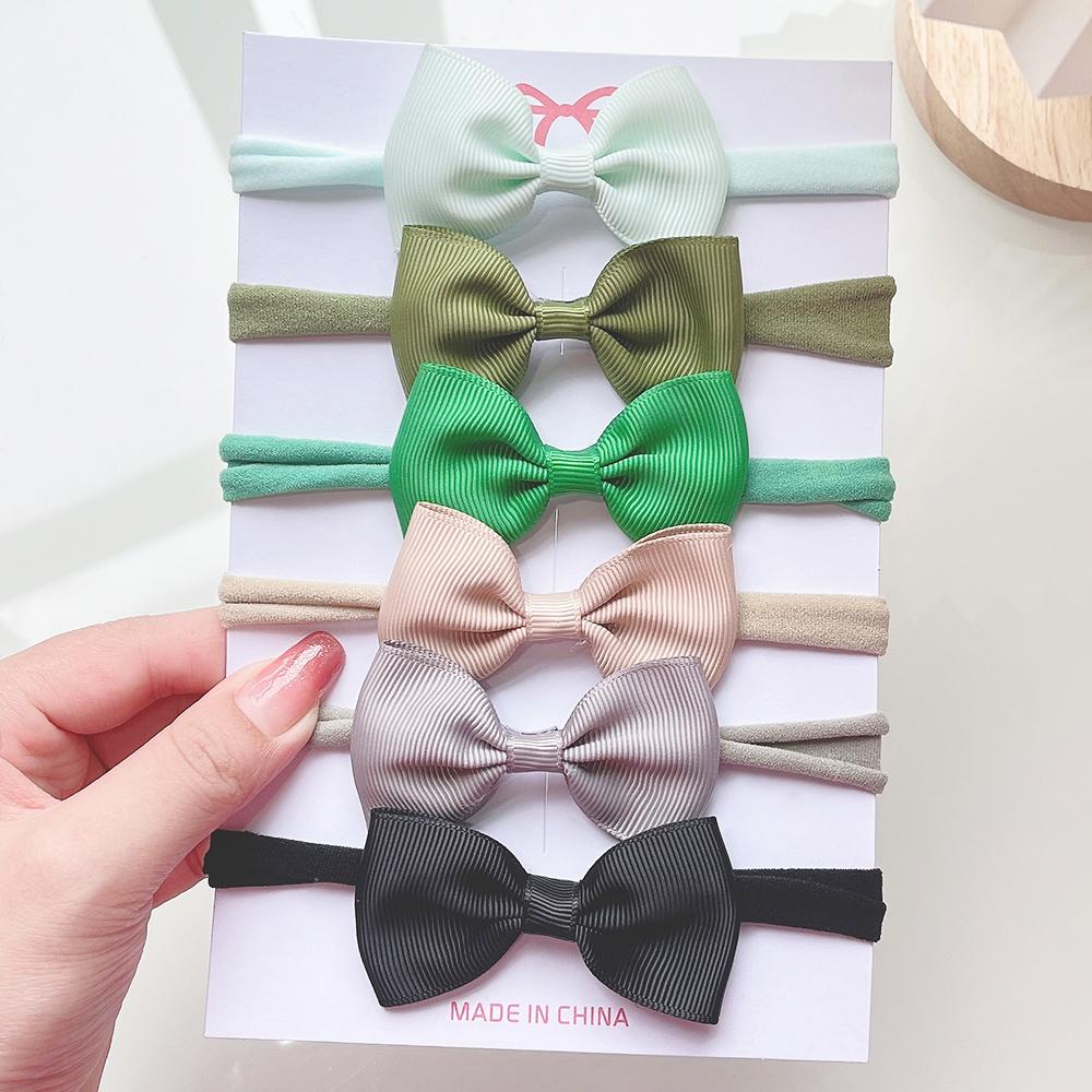 6Pcs/set Solid Color Grograin Ribbon Bowknot Headband For Girls New Headwear Elastic Hair Bands Infant Kids Hair Accessories