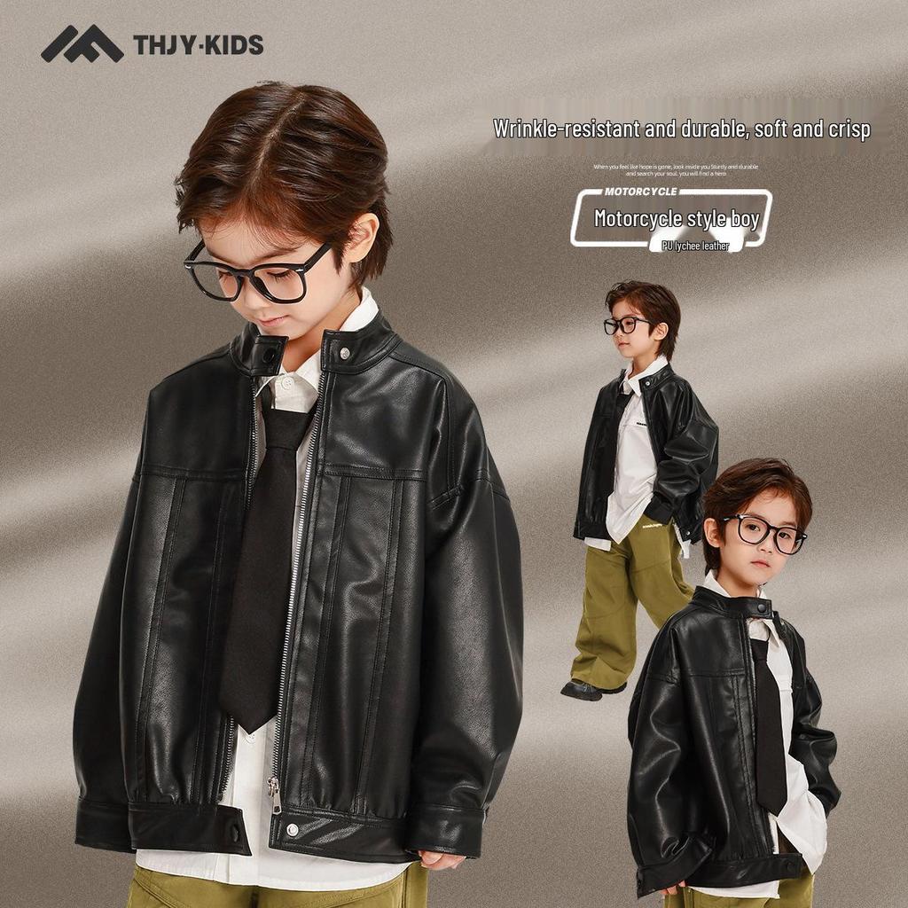 Märchenhafte Jungenleder-Herbstjacke 2025 - Stilvolle und coole Oberbekleidung für große Jungen