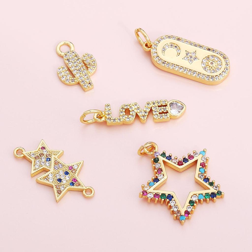 1Pcs Various Style Metal Zircon Pendants For Making DIY Bracelet Necklace Earring Key Chain