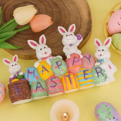 Easter Decorations Spring Animal and Egg Party Decor Resin Easter Bunny Figurines Decoration for Tabletop Desk Mantel Fireplace