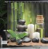 Spa Themed Shower Curtain, Exotic Rocks Candles And Landscape Of Tropical Trees Print On Blurry Back, Cloth Fabric Bat