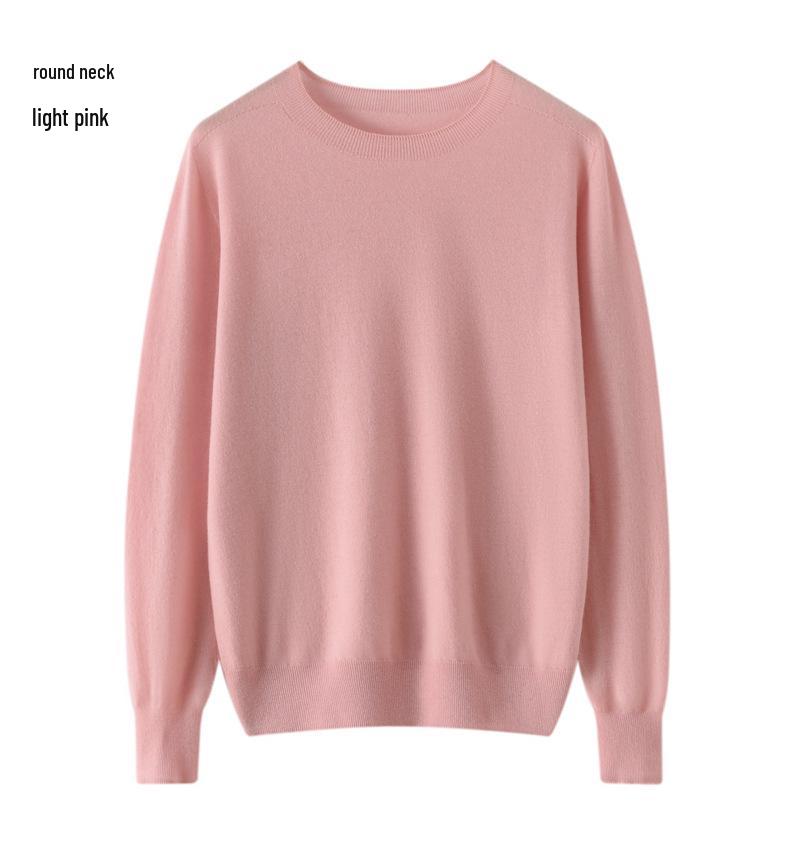 Women's 100% Pure Wool Seamless Knit Sweater, Machine Washable, Round Neck Spring Top