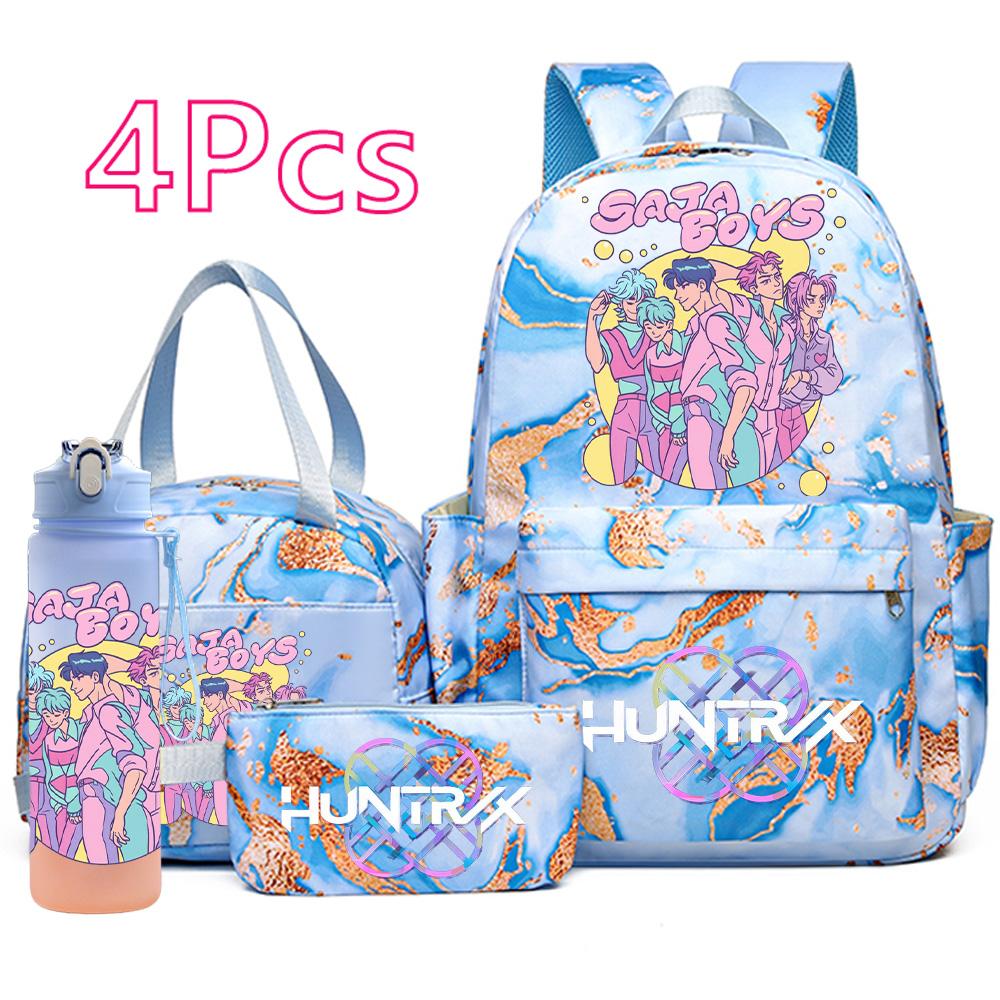 4Pcs/set K-Pop Printed Backpack Handbag Pencil Case with 750Ml Water Bottler for Teenager Boy Girl Schoolbag Large Capacity Bookbag Kid Gift Mochila