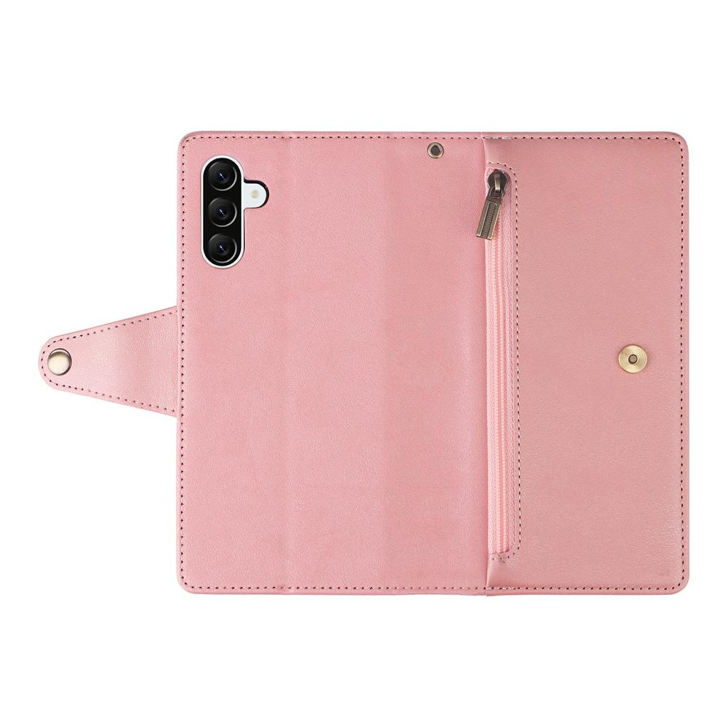 For Samsung Galaxy A37 5G Case Zipper Wallet Rivet Decor Leather Phone Cover with Wrist Strap
