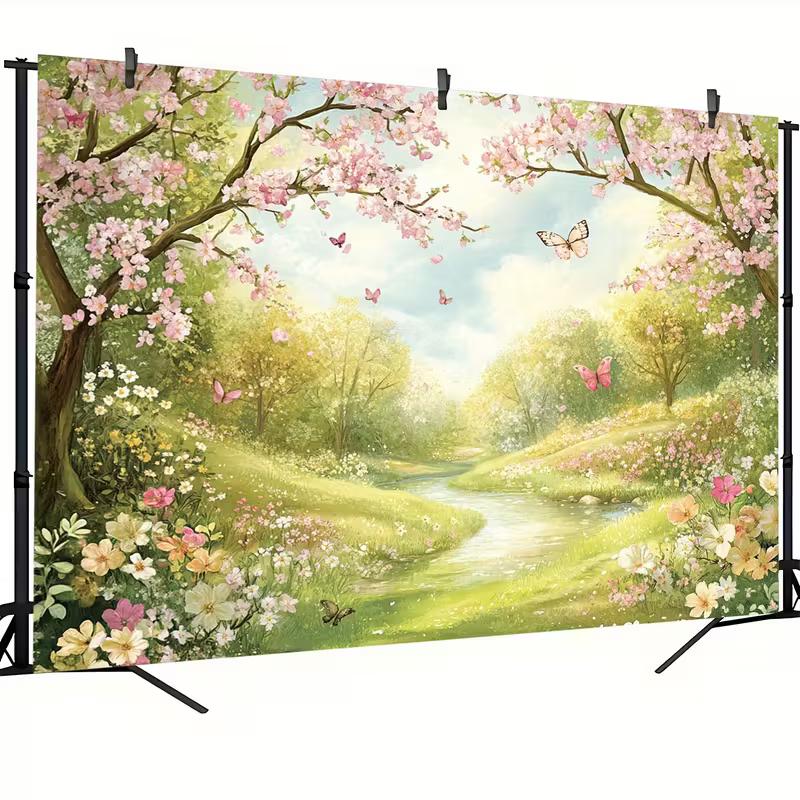 2D Enchanted Cherry Blossom Backdrop Spring Garden Party Photo Booth Background