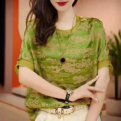 T-shirt Estiva da Donna Bella Larga Taglie Forti Girocollo Top Eleganti Stampati a Maniche Corte