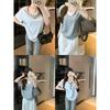 No Price Reduction #splicing Fake Two Pieces V-neck Short-sleeved T-shirt Women's Summer Contrasting Color Hottie Chic Versatile Top