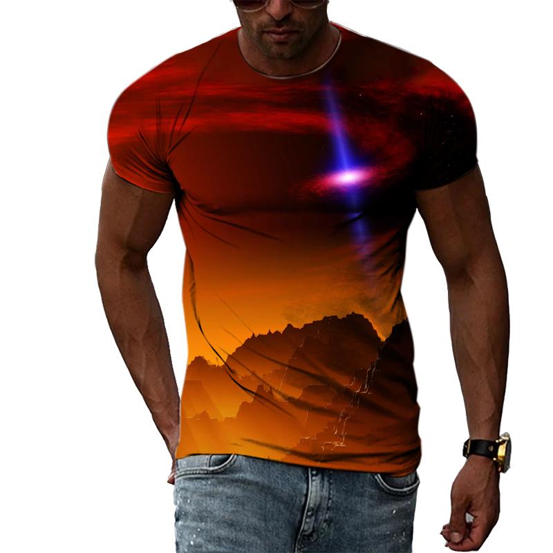 

Летняя мода, креативный образ, мужская футболка с круглым воротником, топы с короткими рукавами, космические звезды, солнечная система, межзвездный метеор, Меркурий 6XL