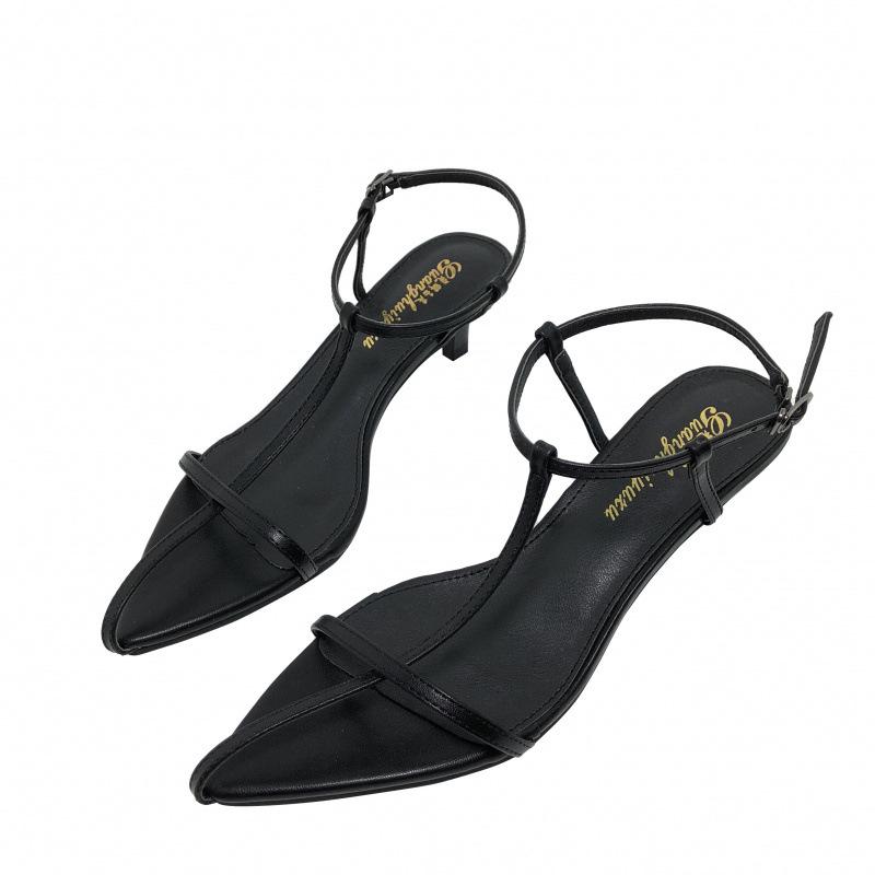 New small high heels cross pointed sandals one-word buckle belt women's shoes