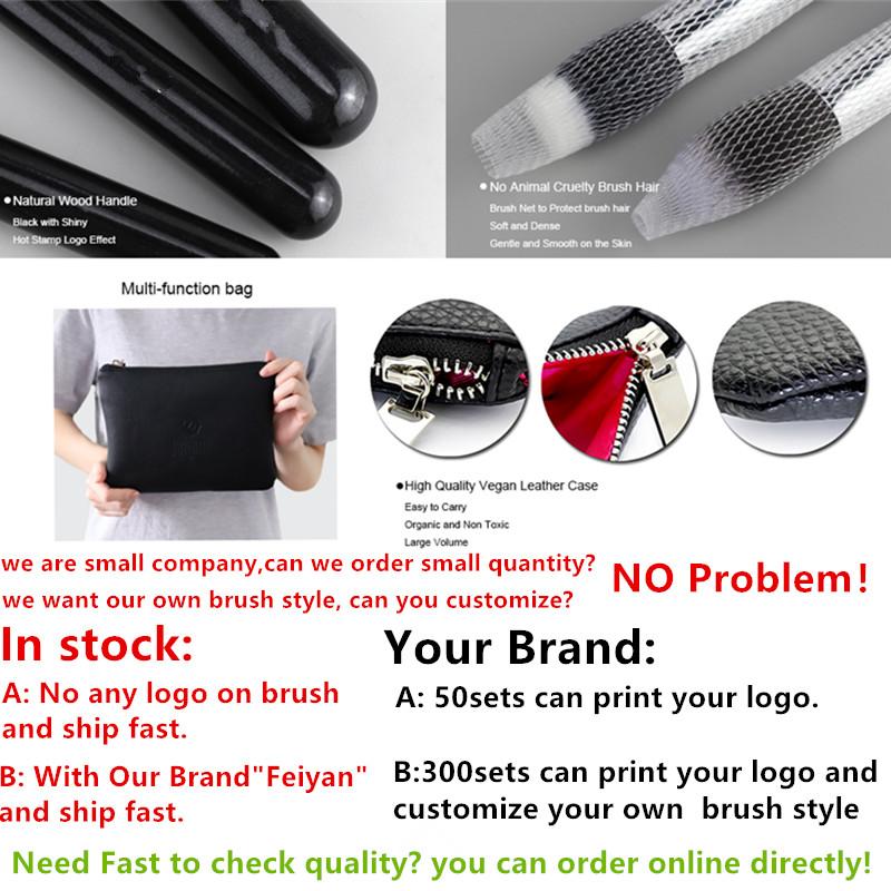 HMU Factory Professional Makeup Brushes Synthetic Hair Vegan Wood Handle Black Silver 15 Piece Makeup Brush Set With Pouch