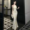 Rückenfrei Dreidimensionale Blumen Zeigt Figur Schlank Fishtail Langes Kleid Netzkleid Geburtstagskleid