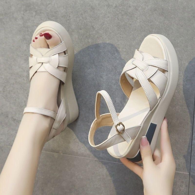 

Sandals women s new summer one-word with wedges women s heightening muffin shoes platform sandals 35