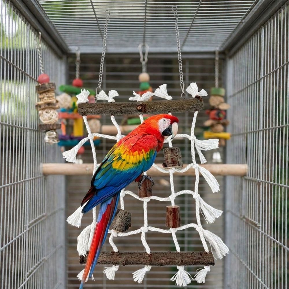 Wooden Branch Reptile Weaving Climbing Net Natural Hanging Bird Climbing Frame Linen-cotton Chew-resistant