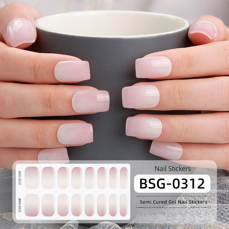 Onion Pink Gradient Explosive Semi-cured Manicure Stickers Pearlescent Purple Gel Nail Stickers