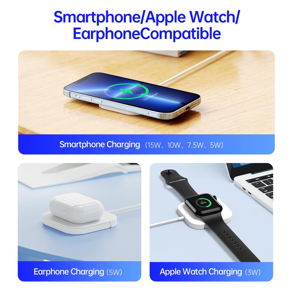 3 In 1 Portable Magnetic Wireless Charger with Stand for iPhone 16 Pro Max 15plus 14pro Watch S10 Airpods Pro2 Devices