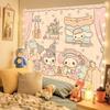 Cute Cartoon Character Tapestry - Kawaii Bow Print Wall Hanging For Girls Bedroom Dorm Decor