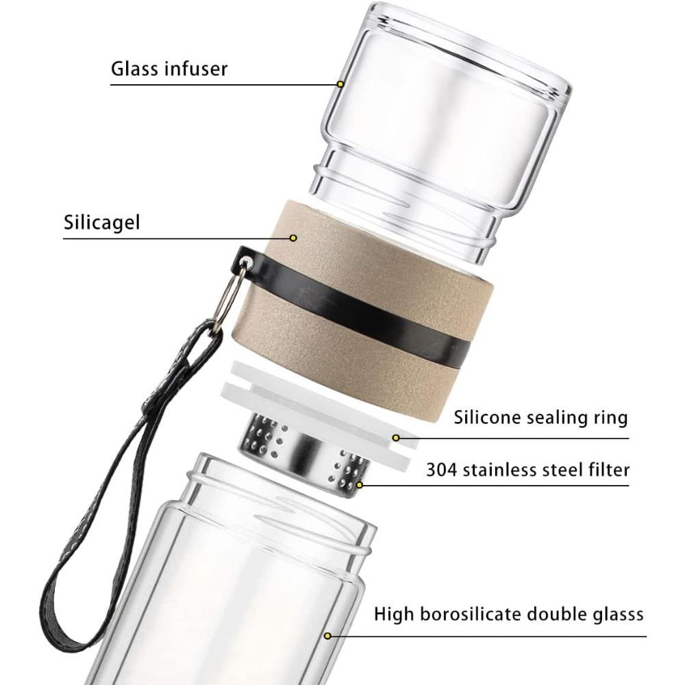 High Value Glass Tea Cup Leak-proof and High-temperature Resistant Double Layer Water Cup with Portable Carrying Rope 16 Ounces