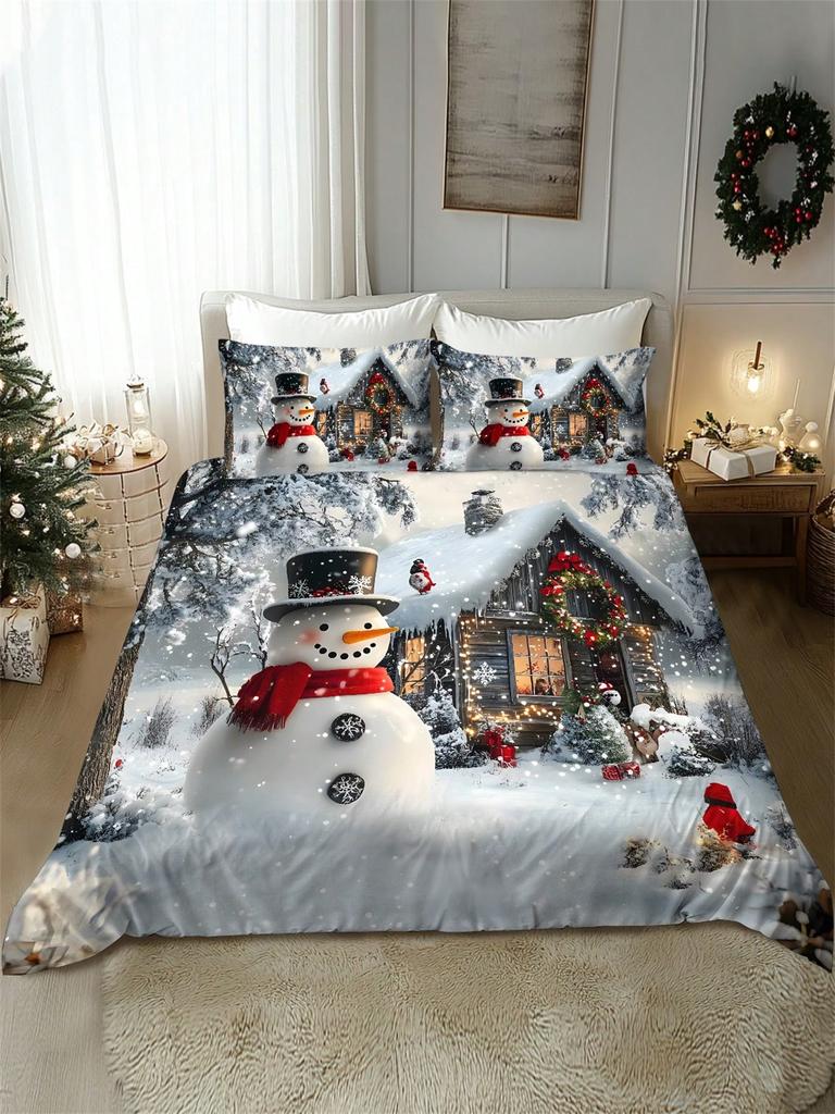 2/3ks Vánoční stromek Dárek Vzor sněhové vločky Sob Santa Claus Měkká sada povlaku na peřinu Vhodná do ložnice, pokoje pro hosty