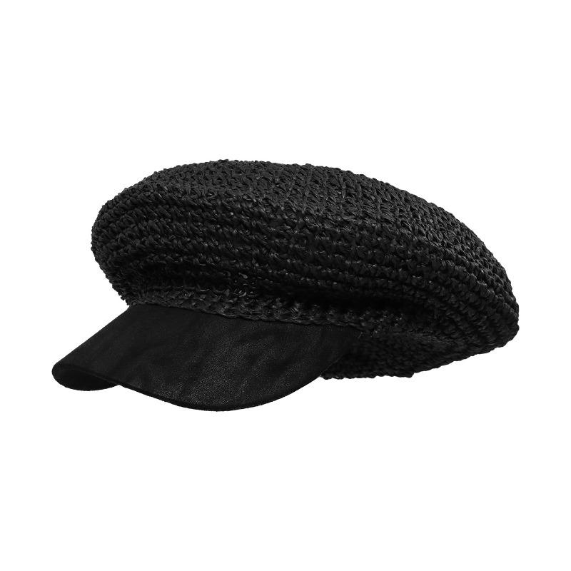 Straw star anise female breathable versatile retro face small beret thin contrasting color brim straw hat spring and summer