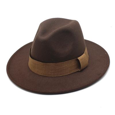 Fashion Blogger Same Brown Woolen Jazz Hat Retro Big-Brimmed Felt Top Hat