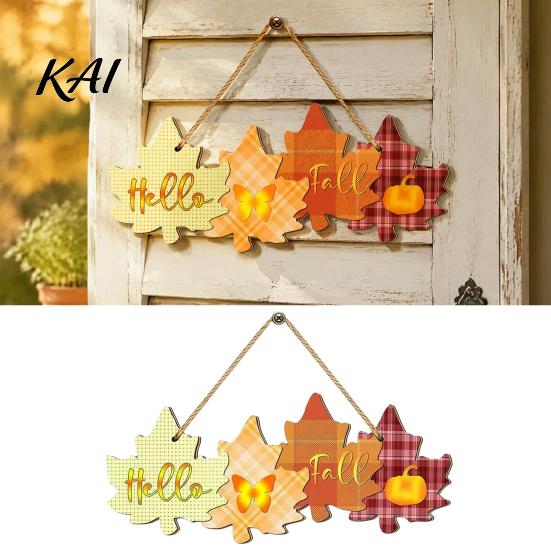 Fall Front Door Decoration Autumn Welcome Sign with Hanging Rope for Door, Rustic Maple Leaf Shape Wood Seasonal Pendant Decor Pumpkin And Butterfly