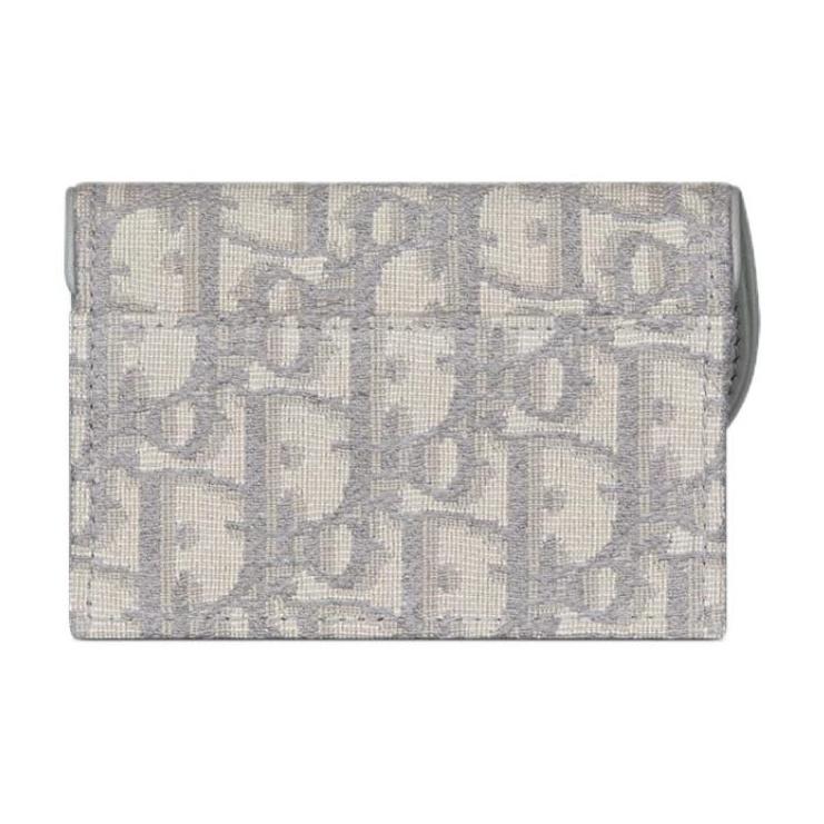 Dior Saddle Series Bloom Clamshell Embroidery Floral Print Oblique Fabric Card Holder Card Bag Coin Purse Regular Women's Grey