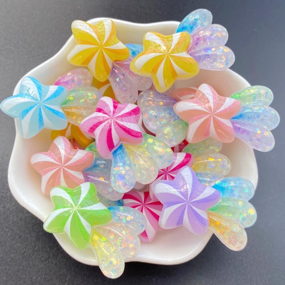 10pcs Resin Kawaii Cute Shiny Colorful Stars Rainbow Flat Back Stones Applique DIY Wedding Home Decor DIY Jewelry Making