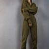 Women Solid Color Loose Long Sleeve Hooded Jumpsuit V Neck Wide Leg Pants Suit Autumn Winter Casual Outfit