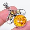 Natural Baltic Amber, Citrine 925 Sterling Silver Jewelry Pendant 1.85" c9s60