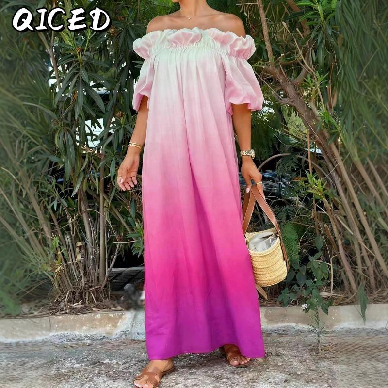 QICED Moda damska Letnie wiosenne sukienki na co dzień z krótkim rękawem