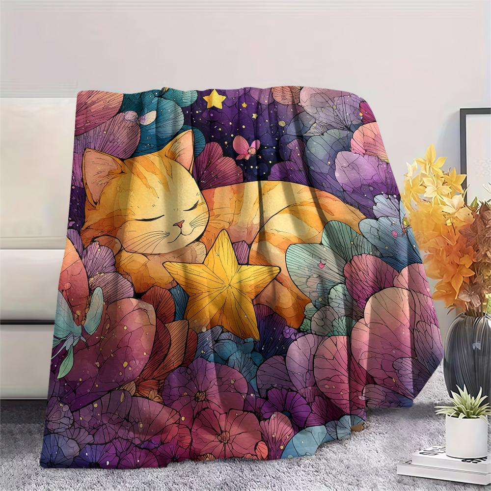 Cute Cats Print Flannel Blanket, High Quality Comfortable for All Seasons, Home Decor, Warmth and Comfort