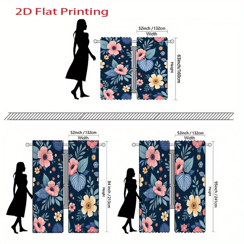 2D Flat   2pcs   2D Flat Printing Floral Print Curtains with Dark Blue Background Pink Yellow Flowers and Green Leaves - Velvet Fa