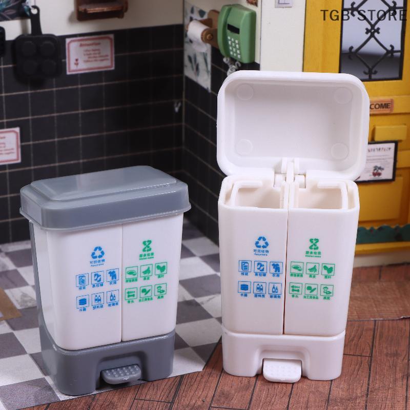 1Pcs Mini Kitchenware Model Doll House Trash Can Classification Shooting Scene Props For Toys