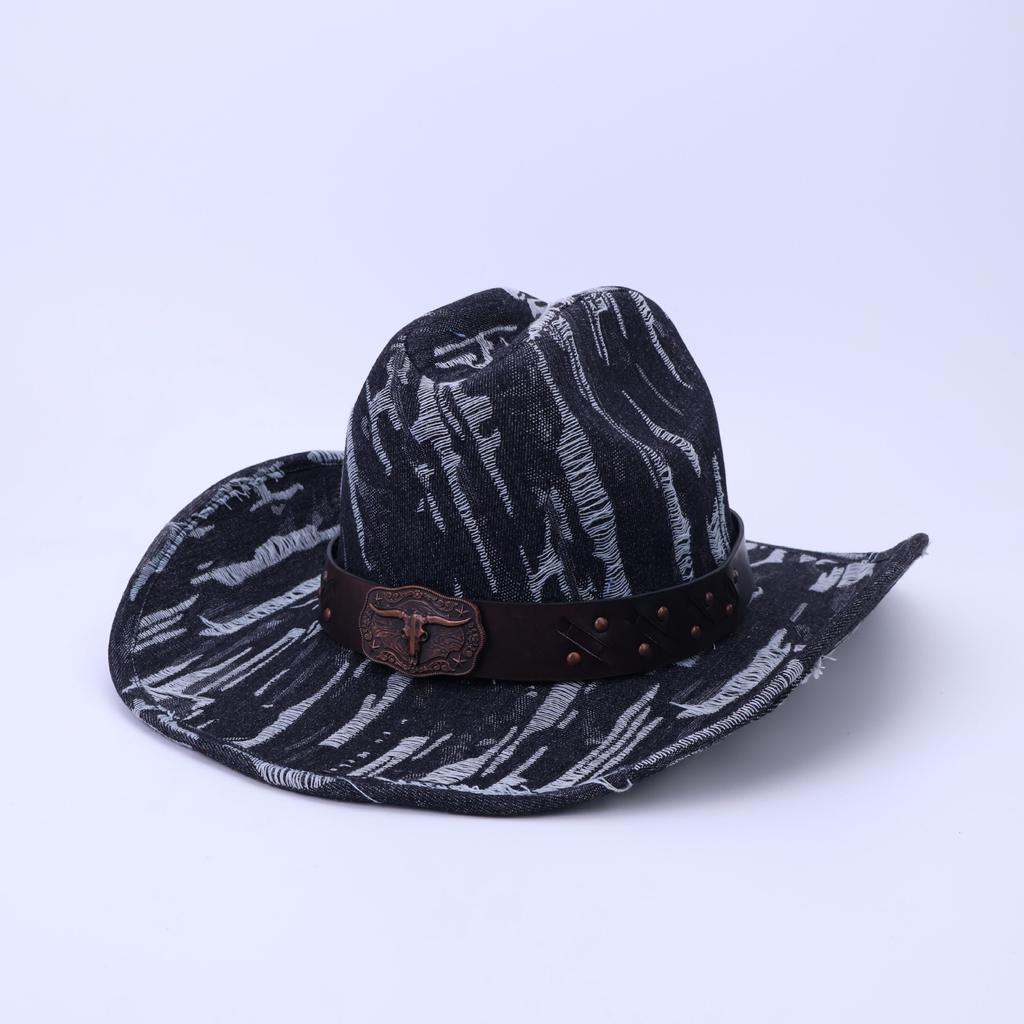 Retro washed western denim hat European and American style men's and women's fashion jazz hat versatile top hat