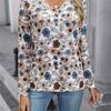 2025 Maglietta da Donna Basic Scollo a V Manica Lunga, Stampata Floreale in Poliestere Vestibilità Rilassata, Top Casual Comodi per Primavera Autunno per Donne