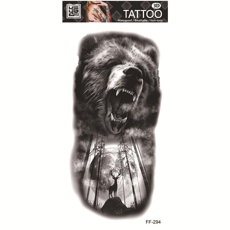 Adesivi per tatuaggi impermeabili Yuanhua - Totem con testa di lupo e disegni di testo arabo