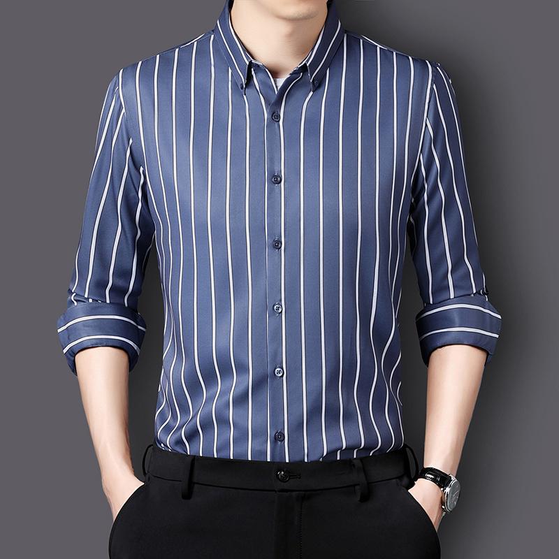 Shirts Men Elegant Shirts Luxury Men's Clothing High Quality Stripe Pattern Shirts Fashion Long Sleeves Shirt Man