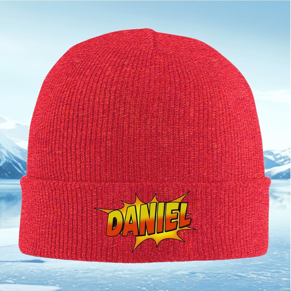 Comic style textname Daniel in bold Men Women Unisex Knitted Hat Beanie Pullover Cap Winter Thermal Warm Christmas Outdoor Cyc