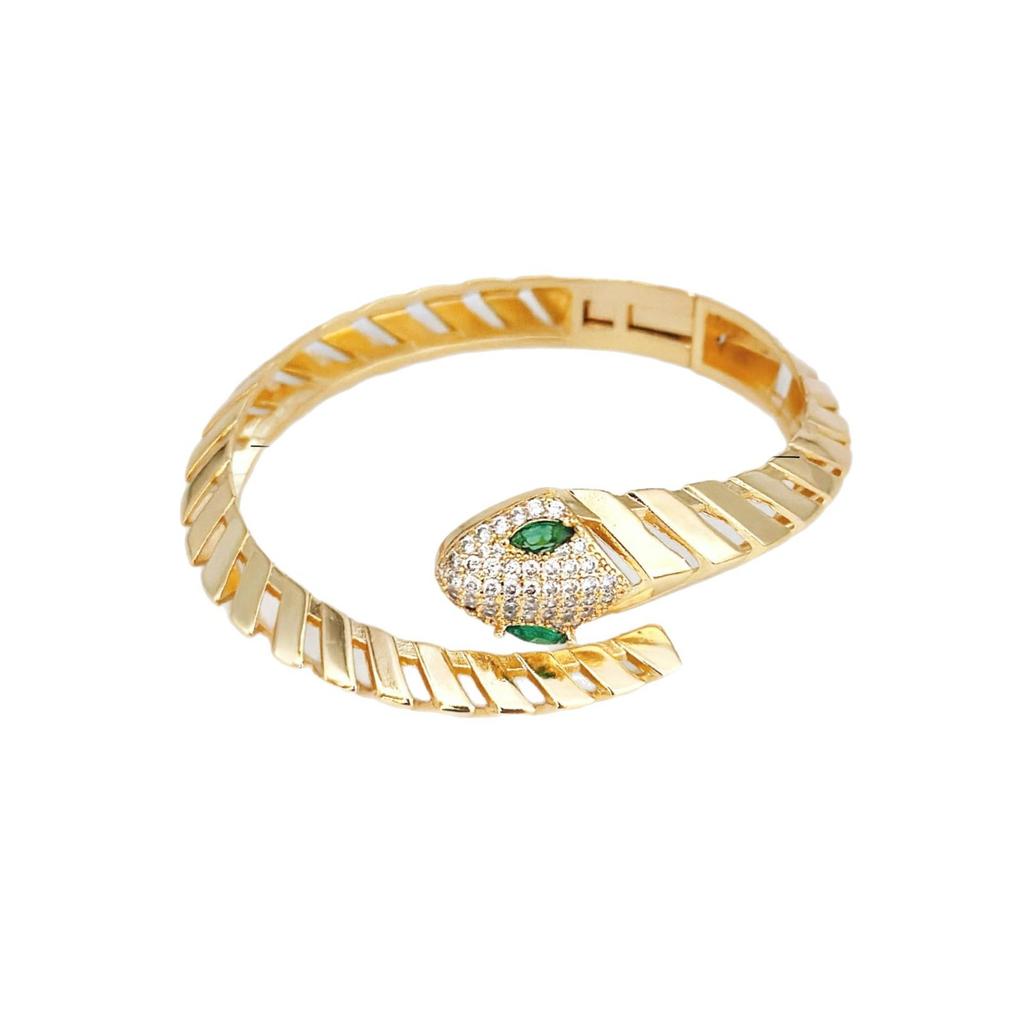 Personalized Retro Bracelet Set, Micro-inlaid Zircon Jewelry, Trendy Open Snake Ring.