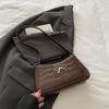 Color Simple Solid Bow Decoration Crocodile Texture Women Casual Shoulder Bag