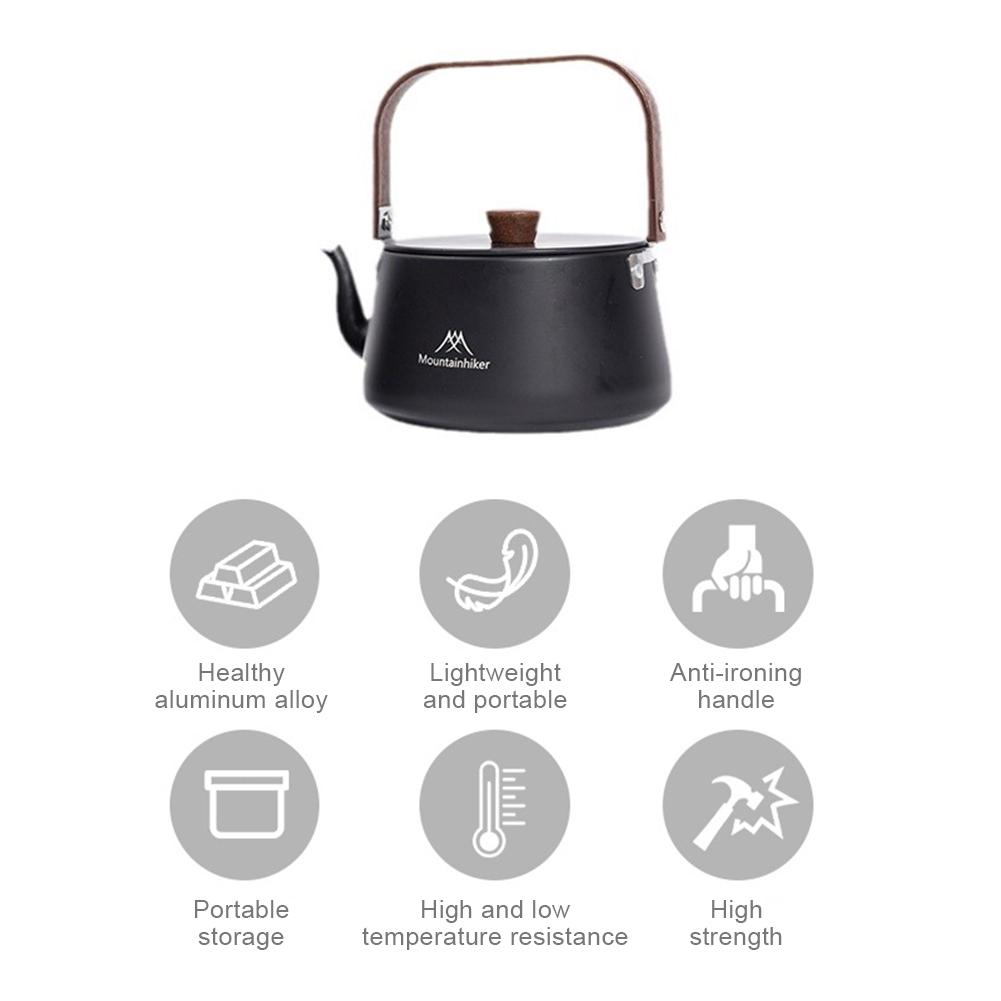 1.1L Ultralight Outdoor Kettle with Wood Handle Boiling Stovetop Pot Portable Lightweight Pot Outdoor Travel Tableware