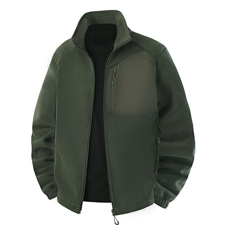 New Men's Stand-up Collar Thickened Fleece Jacket with Velvet Warmth and Windproof Fashion